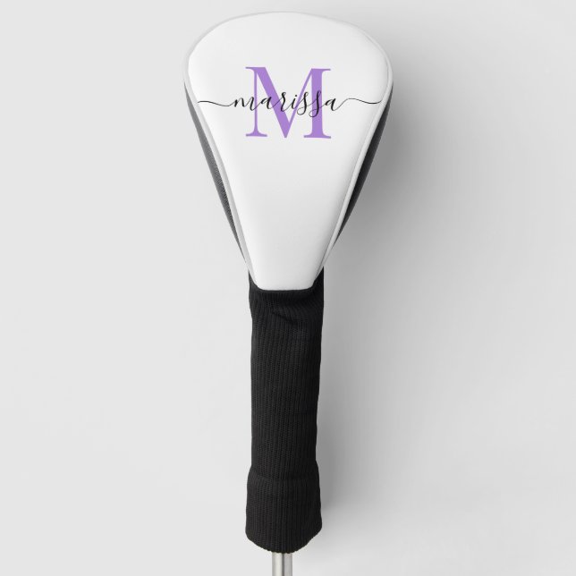 Modern Monogram Black Purple Golf Head Cover (Front)