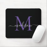 Modern Monogram Black Purple Violet Girly Script Mouse Pad<br><div class="desc">Modern Black Purple Violet Monogram Elegant Girly Script Mouse Pad</div>