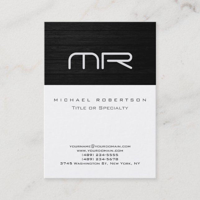 Modern Monogram Black White Business Card (Front)