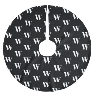 Modern monogram black white custom initial letter brushed polyester tree skirt