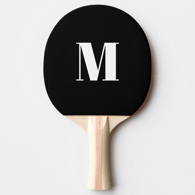Modern monogram black white custom initial letter ping pong paddle (Front)