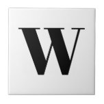 Modern monogram black white custom initial letter tile<br><div class="desc">Modern monogram black custom initial letter elegant minimalist simple chic ceramic tile.</div>
