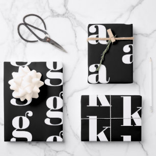 Modern monogram black white custom initial letter wrapping paper sheet