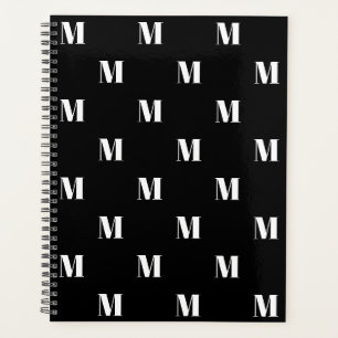 Modern monogram black white custom initial pattern planner