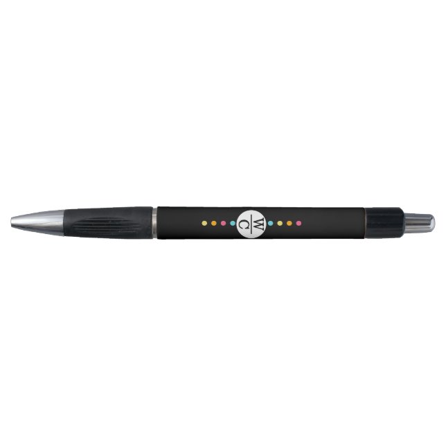 Modern Monogram Black White | Custom Name Colorful Pen (Front)