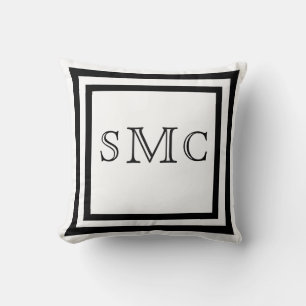 Modern MONOGRAM Black white elegant script Throw Pillow