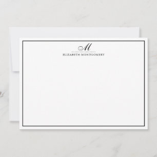 Modern Monogram Black & White Flat Note Card