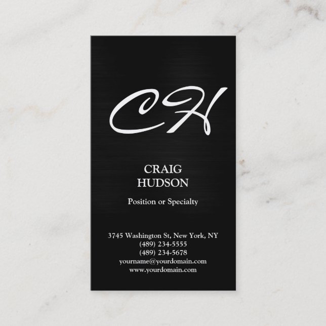 Modern Monogram Black White Grey Business Card (Front)