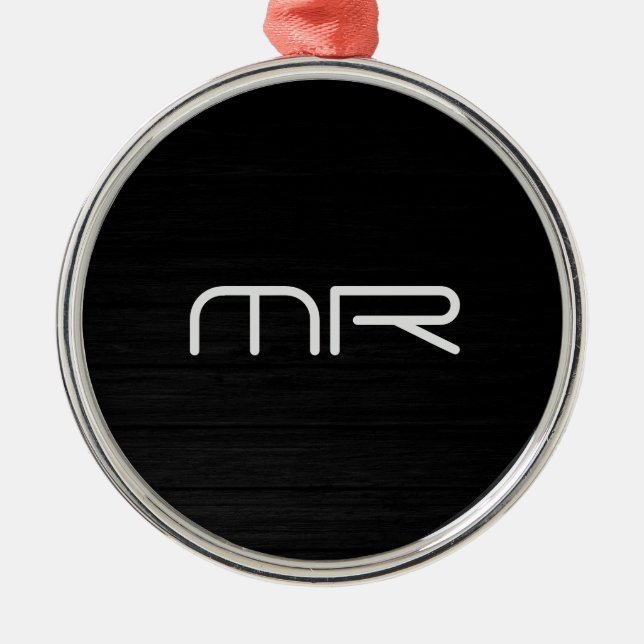 Modern Monogram Black White Name Initials Metal Ornament (Front)