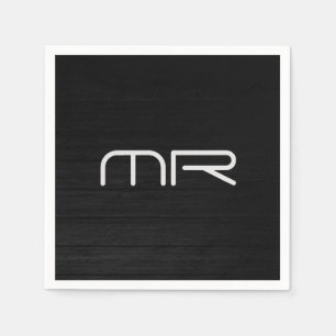 Modern Monogram Black White Name Initials Napkin