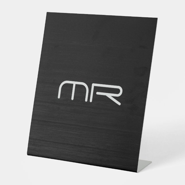 Modern Monogram Black White Name Initials Pedestal Sign (Front)