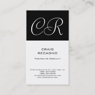 Modern Monogram Black White Plain Business Card