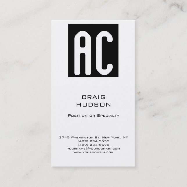 Modern Monogram Black White Plain Business Card (Front)