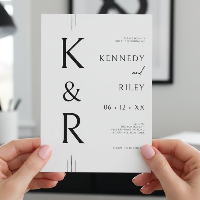 Modern Monogram Black & White QR Code Wedding Invitation (Creator Uploaded)