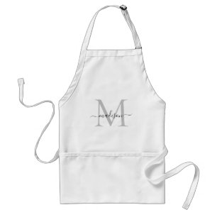 Modern Monogram Black White Script Chef Cuisine Standard Apron