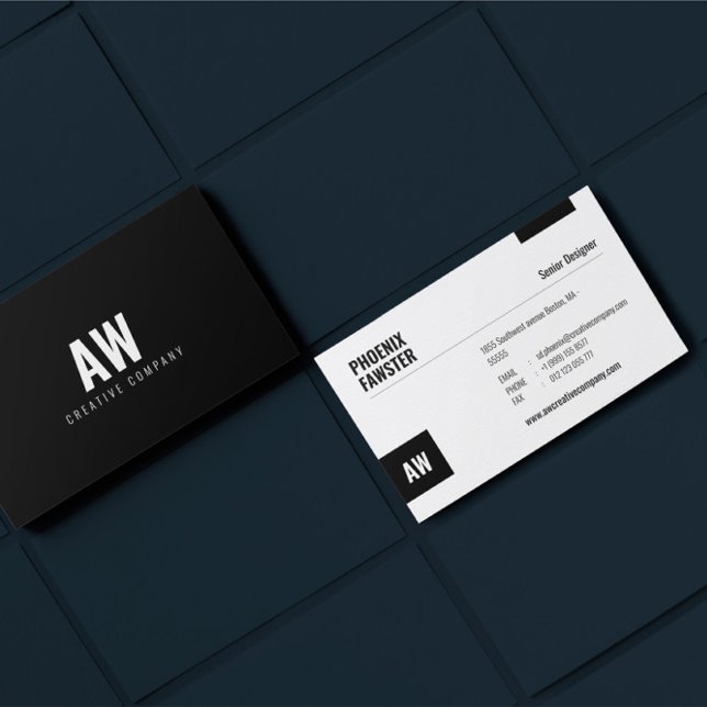 Modern Monogram Black White unique layout Business Card (Creator Uploaded)
