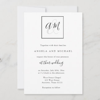 Modern Monogram Black & White Wedding Invitations