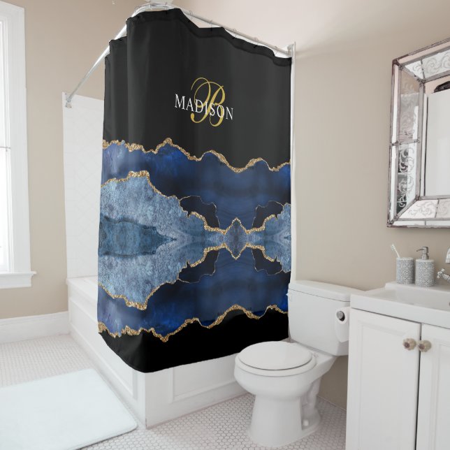 Modern Monogram Blue Black Agate Gold (In Situ)