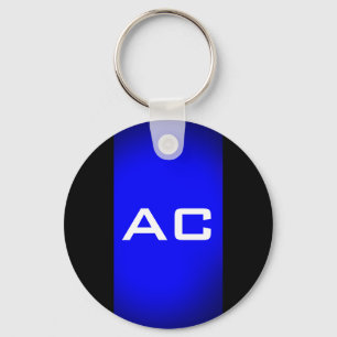 Modern Monogram Blue Black Plain Keychain