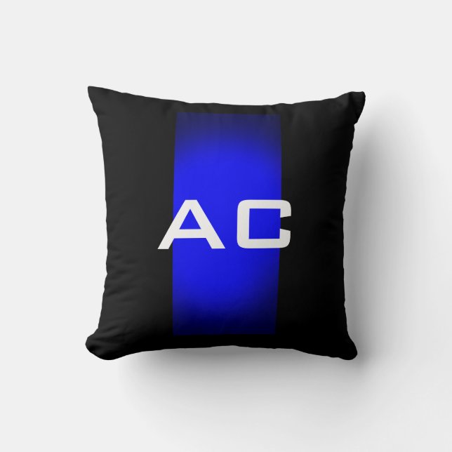 Modern Monogram Blue Black Plain Throw Pillow (Front)