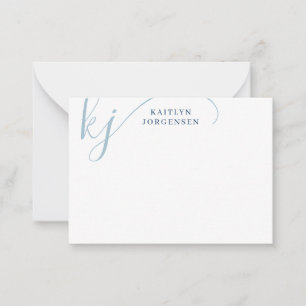 Modern Monogram Blue Fancy Script Initials Card