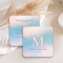 Modern Monogram Blue Peach Teal Holo Elegant Chic