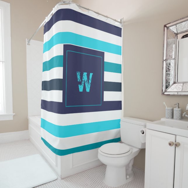 Modern Monogram Blue Teal Stripes  (In Situ)