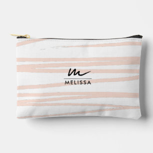 Modern Monogram Blush Pink Lines Abstract Art  Accessory Pouch