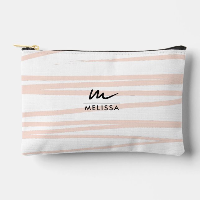 Modern Monogram Blush Pink Lines Abstract Art  Accessory Pouch (Front)