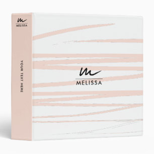 Modern Monogram Blush Pink Lines Abstract Art  Binder
