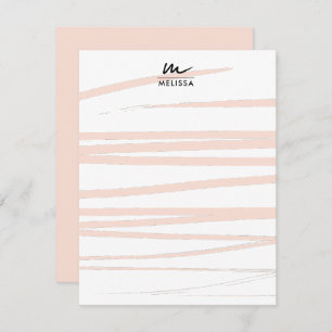 Modern Monogram Blush Pink Lines Abstract Art Card