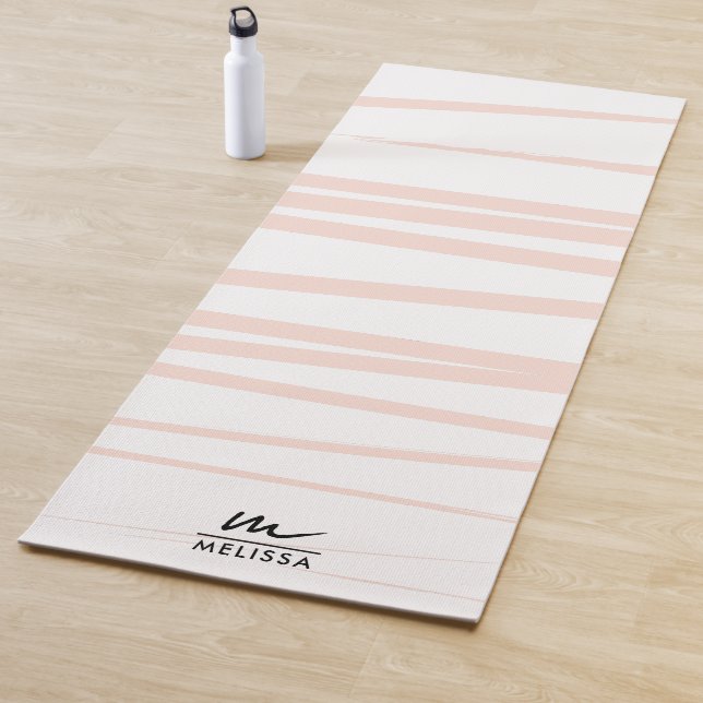 Modern Monogram Blush Pink Lines Abstract Art  Yoga Mat (In Situ)