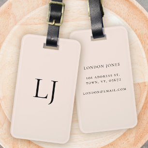 Modern Monogram Blush Pink Simple Personalized Luggage Tag
