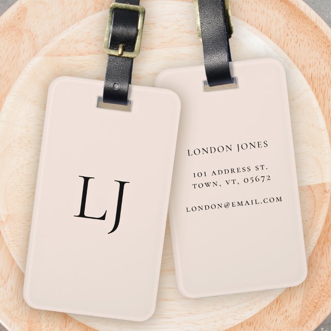 Modern Monogram Blush Pink Simple Personalized Luggage Tag (Creator Uploaded)