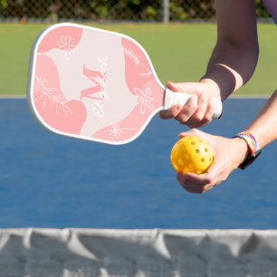 Modern Monogram Blush Pink Wildflower Doodles Pickleball Paddle