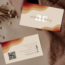 Modern Monogram Boho Beige Terracotta Wavy Line QR