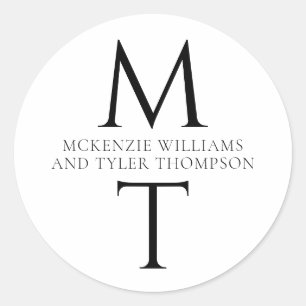 Modern Monogram Bold Black Initials Classic Round Sticker