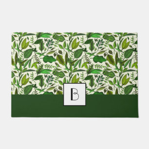 Modern Monogram Botanical Leaves Pattern Doormat