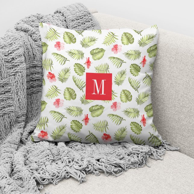 Modern Monogram Botanical Palm Leaves Throw Pillow (Creator Uploaded)