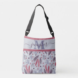 Modern Monogram Botanical Pattern Crossbody Bag