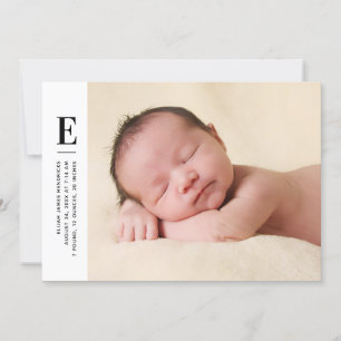 Modern Monogram Boys Photo Birth Announcement