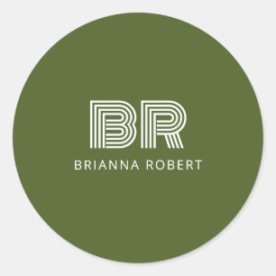 Modern Monogram Branding Logo Stylish Moss Green Classic Round Sticker
