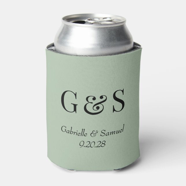 Modern Monogram Bride & Groom Names Wedding Cooler (Can Front)