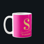 Modern Monogram Bridesmaid Hot Pink Coffee Mug<br><div class="desc">This is a modern, personalized monogram design. This stylish design is in bright trending colours, hot pink and orange yellow, with stylish typography. It's perfect as a personalized gift for your bridesmaid and ideal as a bridal party thank you gift or as a party favour, accessory or keepsake for your...</div>
