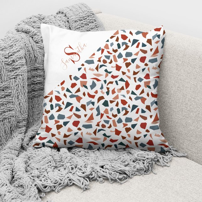 Modern Monogram Brown Geometric Pattern Throw Pillow (Creator Uploaded)