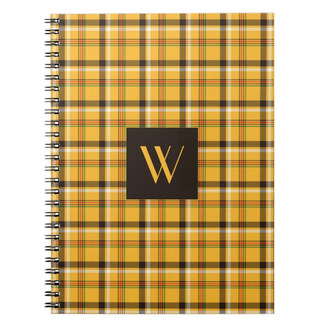 Modern Monogram Brown Plaid Tartan Notebook (Front)