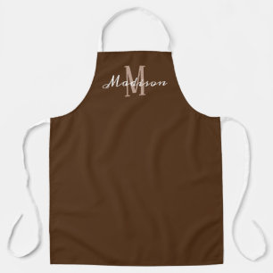 Modern Monogram Brown White Script Personalized Apron