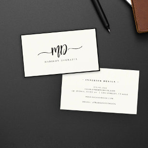 Modern Monogram Brush Script Black Ivory Stylish Business Card