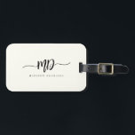 Modern Monogram Brush Script Black Ivory Stylish Luggage Tag<br><div class="desc">Chic and stylish,  this modern monogram luggage tag in ivory and black is a sophisticated minimalist design that combines your monogram in a brush script with flourishes along elegant serif typography.</div>
