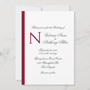 Modern Monogram Burgundy Simple Budget Wedding  Invitation